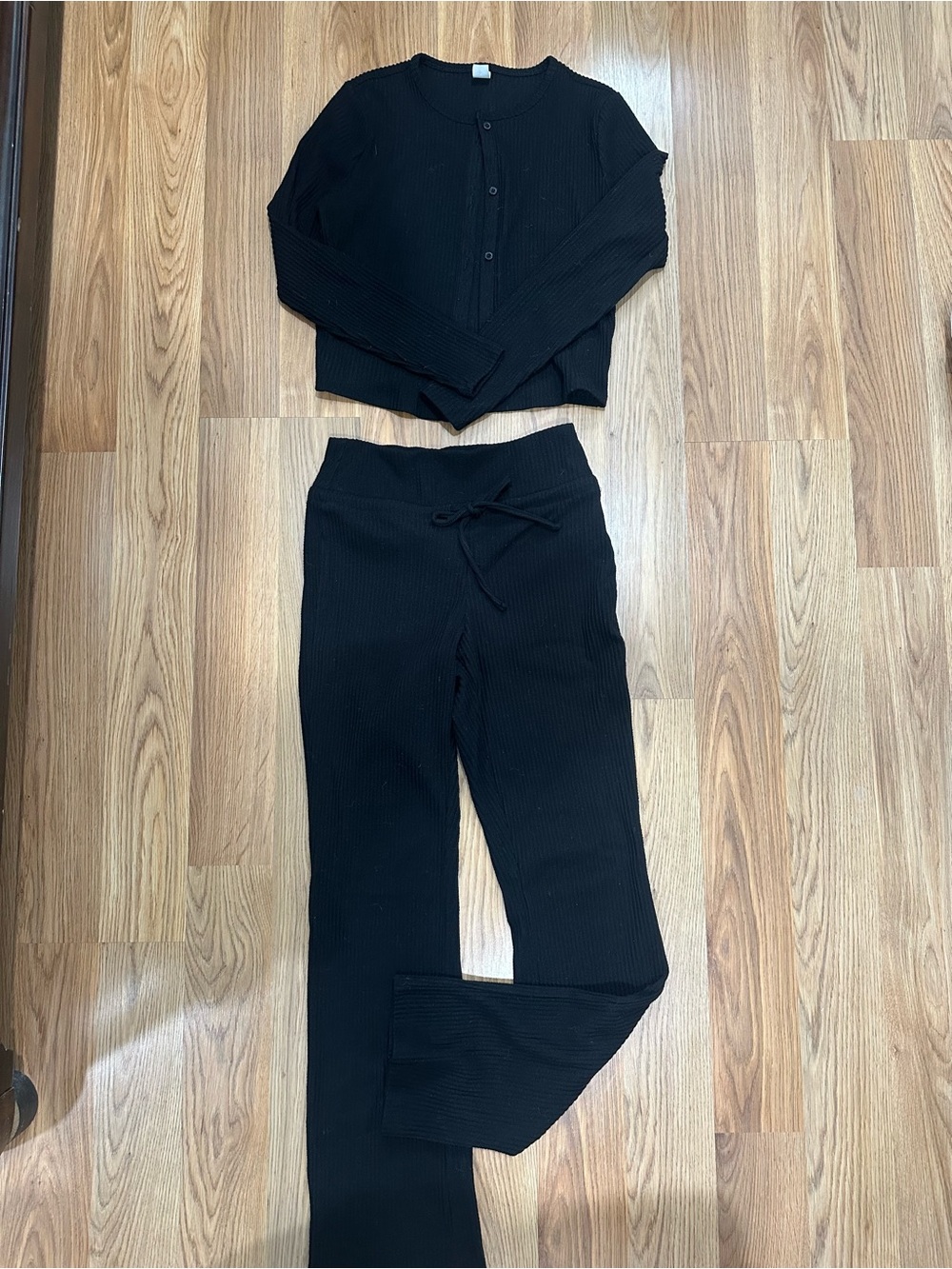 Old Navy Black Ribbed Knit Drawstring Joggers & Cropped Cardigan Set